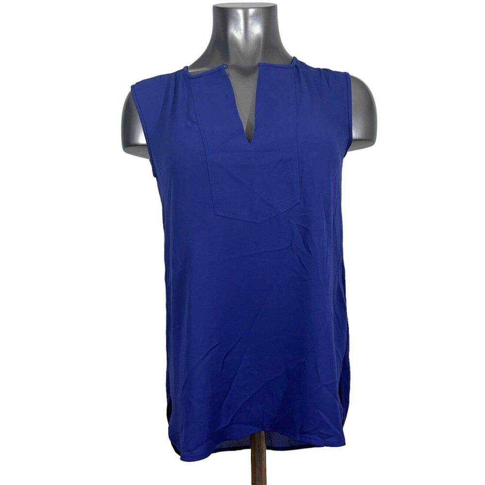 J.Crew Women's Top Sleeveless Popover Semi-Sheer V-Neck Navy Blue Size 00